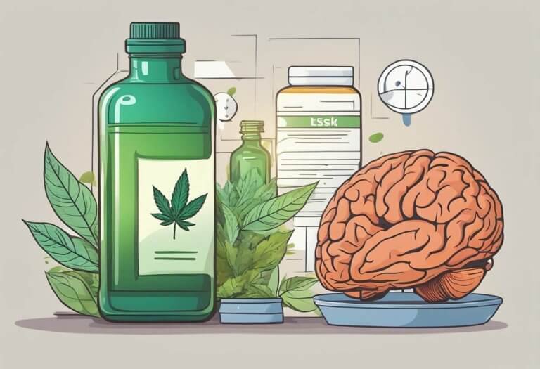 Can CBD reduce stroke risk? A bottle of CBD oil sits next to a healthy heart and brain, symbolizing reduced stroke risk