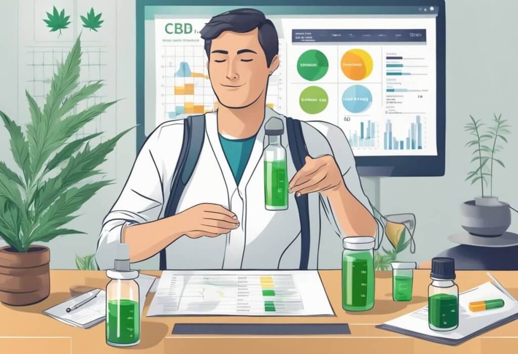 A person taking CBD oil with a stroke risk chart in the background