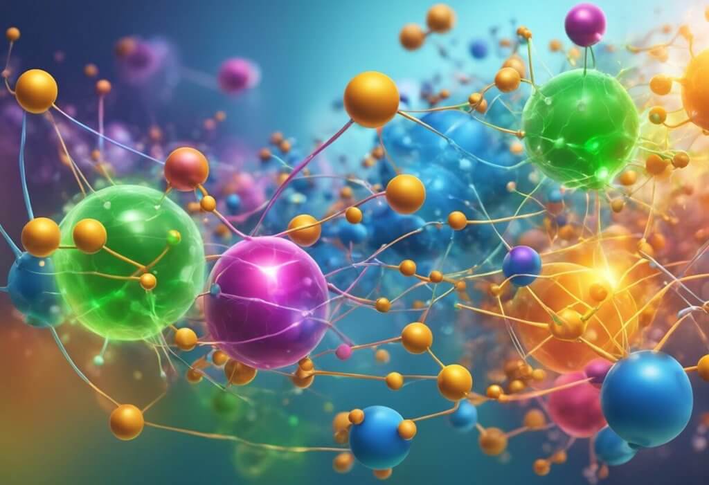 Molecules clash, breaking free radicals apart. Energy sparks in a chaotic dance of chemical warfare