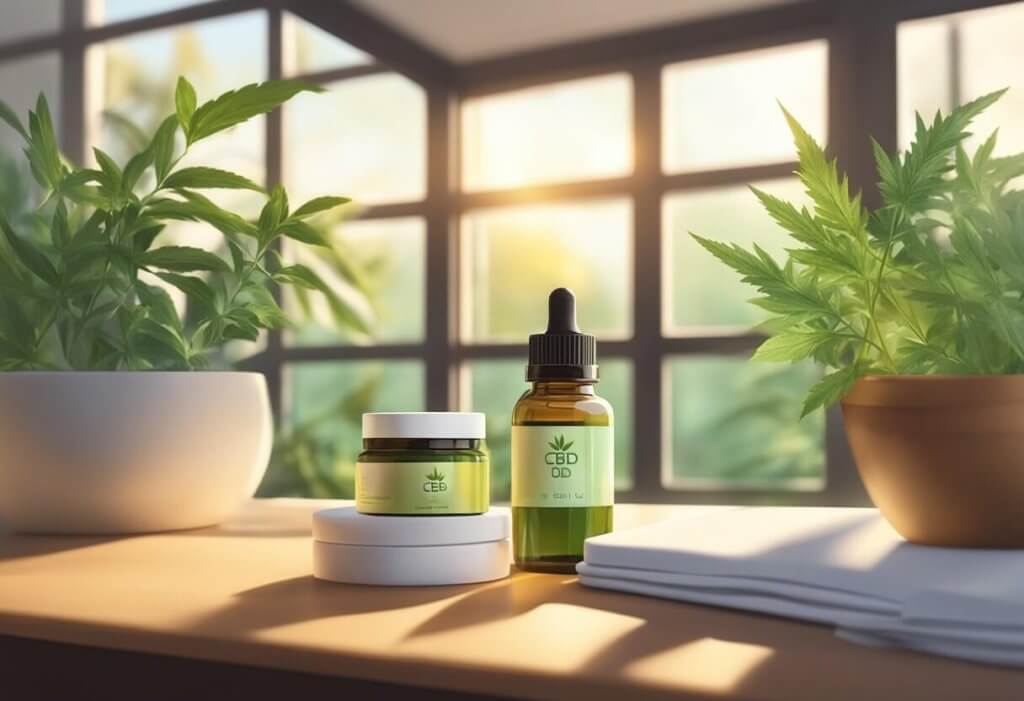 CBD vial in front of a sun filled window